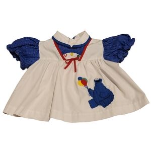 VTG Sesame Street Rare Cookie Monster Toddler Dress 2T 80s Polka Dot Puff Sleeve